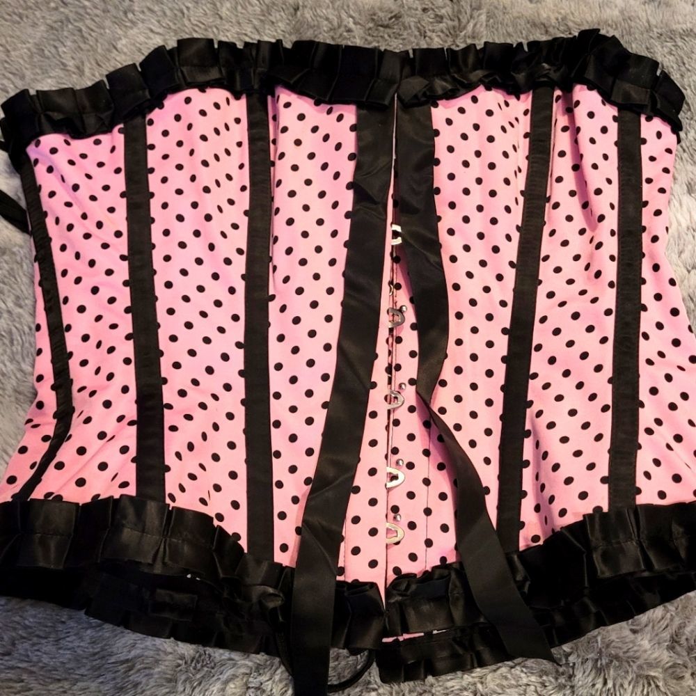 New pink polka dot steel boned Corset